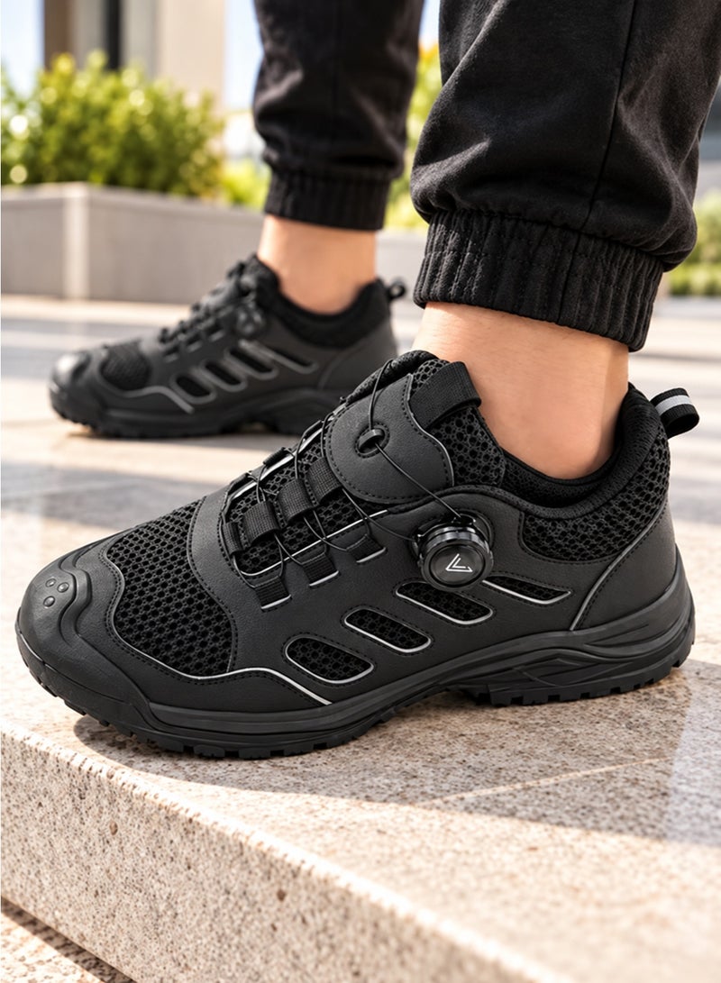 Steel Toe Safety Shoes, Puncture-Resistant Low-Top Work Shoes with Breathable Mesh and Synthetic Upper, Rotary Dial Cable Closure and Rubber Outsole, Black, EU Size 45 - Image 1