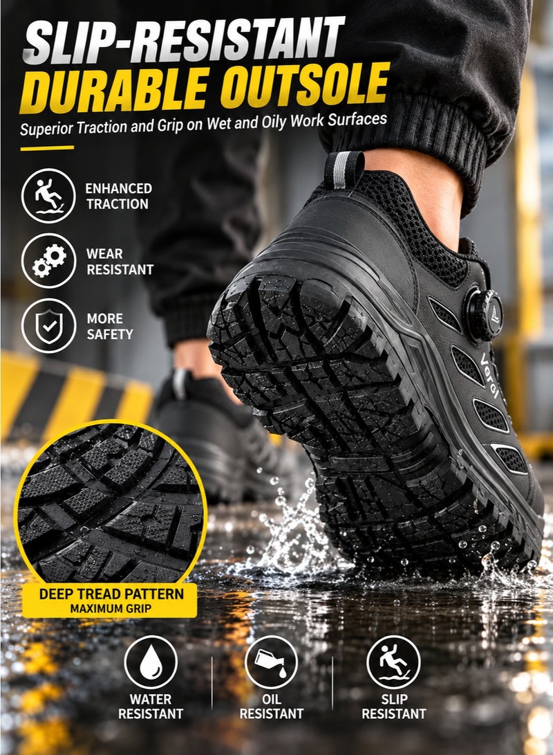 Steel Toe Safety Shoes, Puncture-Resistant Low-Top Work Shoes with Breathable Mesh and Synthetic Upper, Rotary Dial Cable Closure and Rubber Outsole, Black, EU Size 45 - Image 5