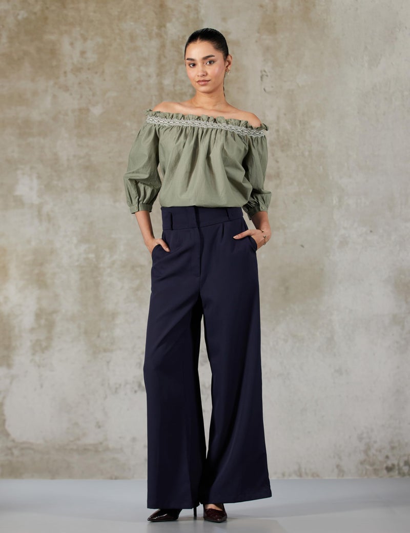 Marks & Spencer Pure Cotton Embroidered Off The Shoulder Blouse T415182WKHAKI_(8) Khaki - Image 2