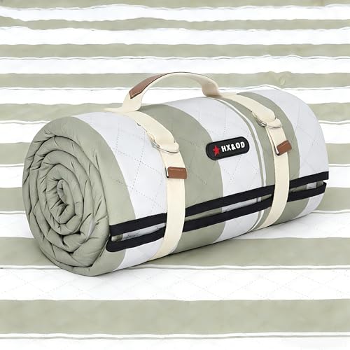 HX&OD HXOD Outdoor Picnic Blanket Extra Large 80x60 Waterproof Picnic Mat Foldable Camping Blanket Portable with Carry Strap for Beach Mat Green - Image 1