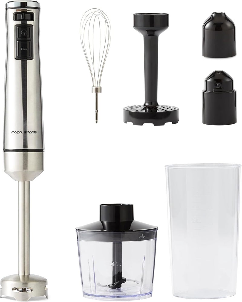 morphy richards Stainless Steel Hand Blender Set with Masher, Variable Speeds, Turbo Mode, DC Motor, Lightweight, Mashing/Chopping/Whisking/Juicing & Blending, Accessories Included, 1000W, 402020 - Image 1