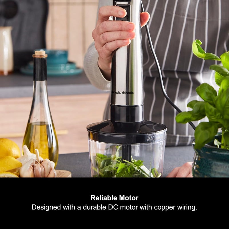 morphy richards Stainless Steel Hand Blender Set with Masher, Variable Speeds, Turbo Mode, DC Motor, Lightweight, Mashing/Chopping/Whisking/Juicing & Blending, Accessories Included, 1000W, 402020 - Image 5