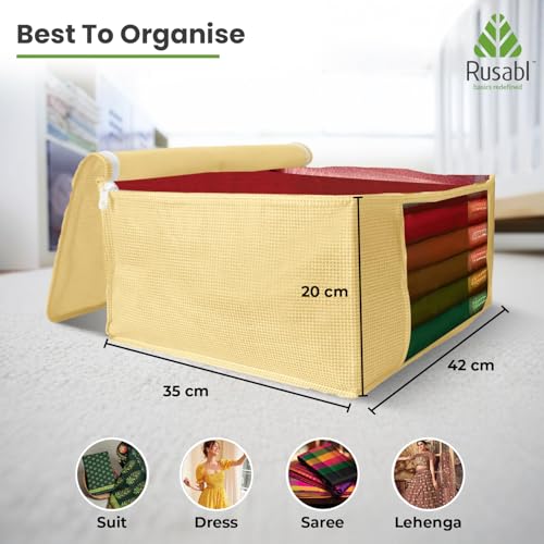 Rusabl Non Woven Multi Storage Covers (Pack of 6, Green) with Zipper Closure, Clothes Organiser for Wardrobe, Bag for Woman Dresses, Sarees, Lehengas, Shawls, Men T-Shirts, Shirts (42 x 35 x 20 cm) - Image 2