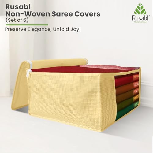 Rusabl Non Woven Multi Storage Covers (Pack of 6, Green) with Zipper Closure, Clothes Organiser for Wardrobe, Bag for Woman Dresses, Sarees, Lehengas, Shawls, Men T-Shirts, Shirts (42 x 35 x 20 cm) - Image 4