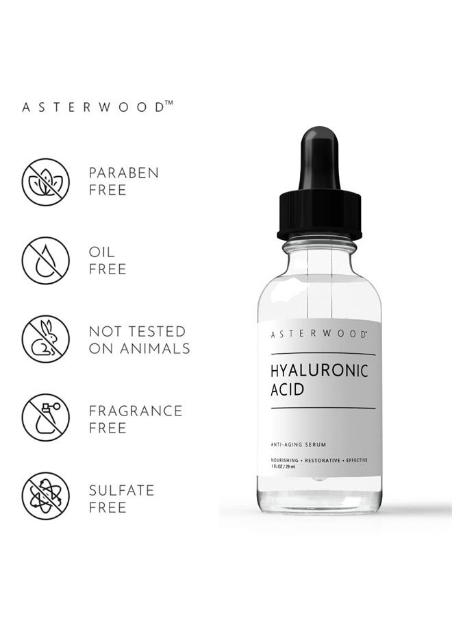 Asterwood Naturals سيروم حمض الهيالورونيك النقي من أستروود للوجه؛ سيروم مضاد للشيخوخة، منتج للعناية بالبشرة مرطب، خالي من العطور، يتناسب بشكل جيد مع سيروم فيتامين C وسيروم الريتينول، 29 مل/1 أونصة - Image 2