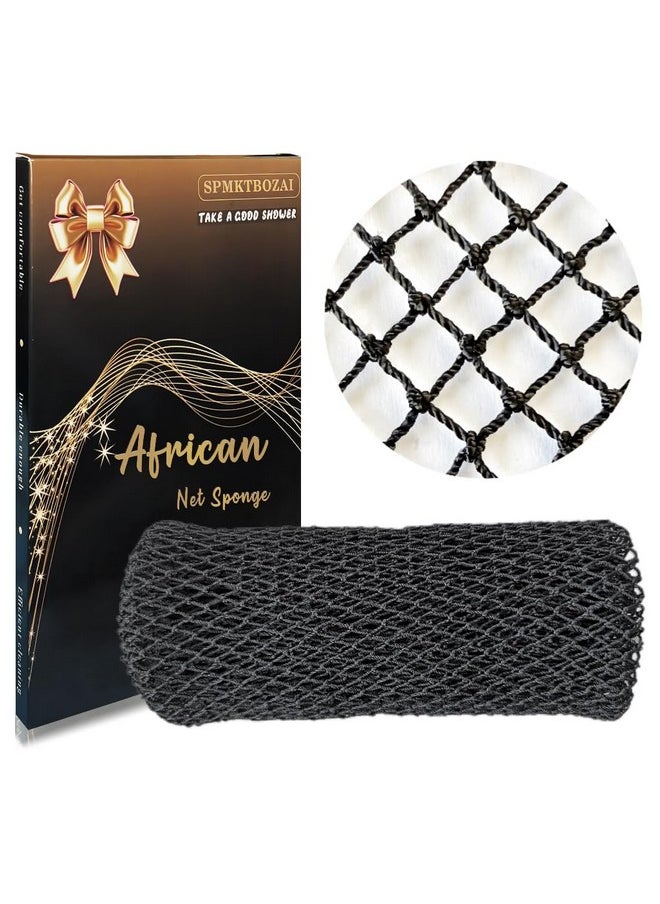 SPMKTBOZAI - African Net Sponge Authentic, African Exfoliating Sponge Real African Net Black Owned, African Bath Sponge Back Scrubber, Body Exfoliator Shower Bath Accessories (Black) - Image 1