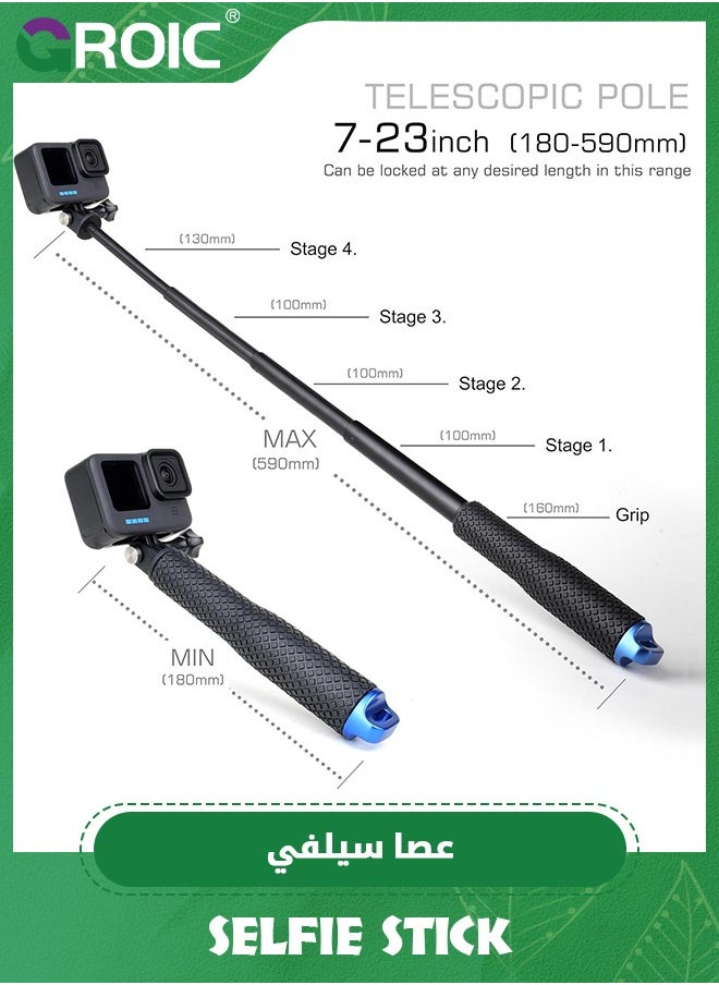 GROIC Waterproof Pole Selfie Stick Pocket Size Underwater Handle Grip Monopod Alumium for Gopro Hero Session Max Insta360 AKASO DJI OSMO Digital Cameras  - Image 2