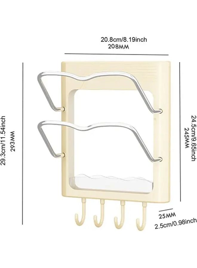 Cream Color Pot Lid Organizer Rack No Drill Stable Lid Holder Wall Mount - Image 3