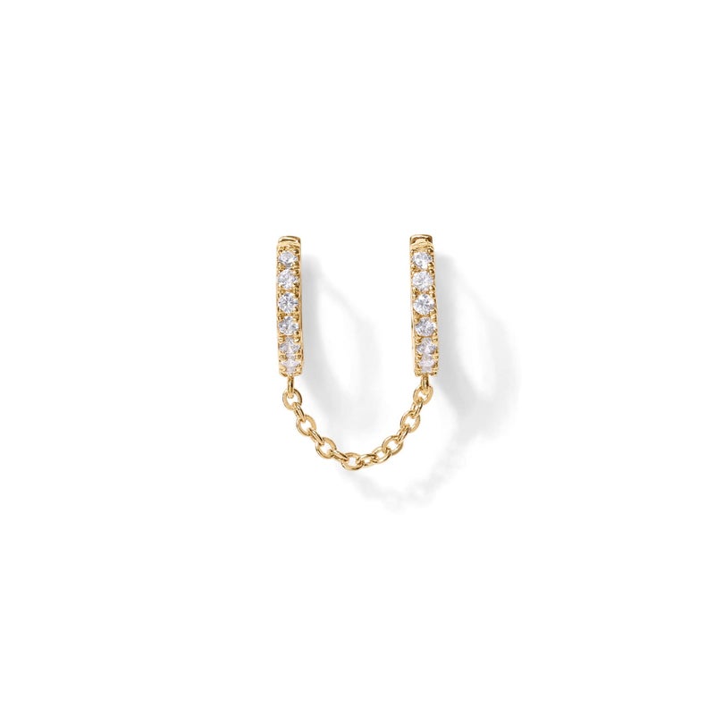 PAVOI 14K Yellow Gold Huggie Hoop Earrings - Cubic Zirconia Double Piercing Dangle Chain Earrings for Women - Image 3