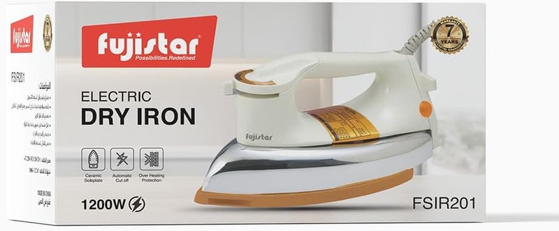 fujistar Electric Dry Iron, 1200W, Ceramic Soleplate, with Automatic Cut Off and Over Heating Protection, FSIR201 - Image 2
