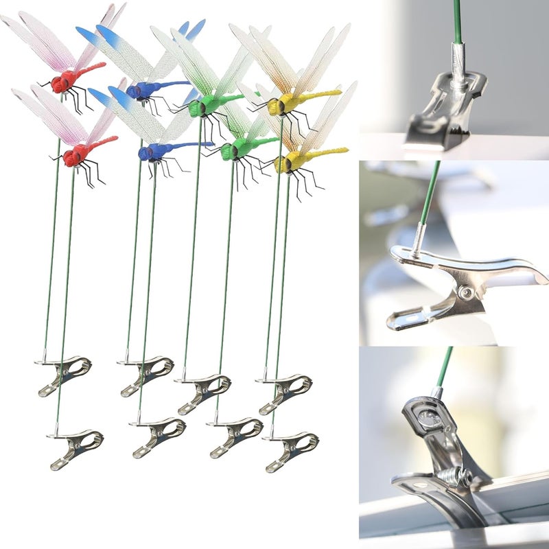 PCTC 8 PCS Fake Dragonfly Clips,3D Outdoor Dragon Fly Decor Clip on Dragonfly for Bugs Dragonfly Garden Stakes Gardening Decoration Insert Plaque Yard Ornaments Outdoors - Image 1