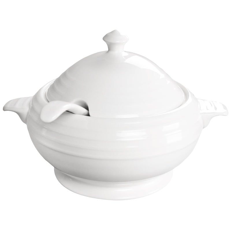 Creativity Home Casserole Dish, 88 ounce Spherical shape Casserole Dish With Lid and a 9.4-inch spoon, Oven to Table Porcelain Serving Handles, for Dinner and Party, Dishwasher and Microwave Safe - Image 1