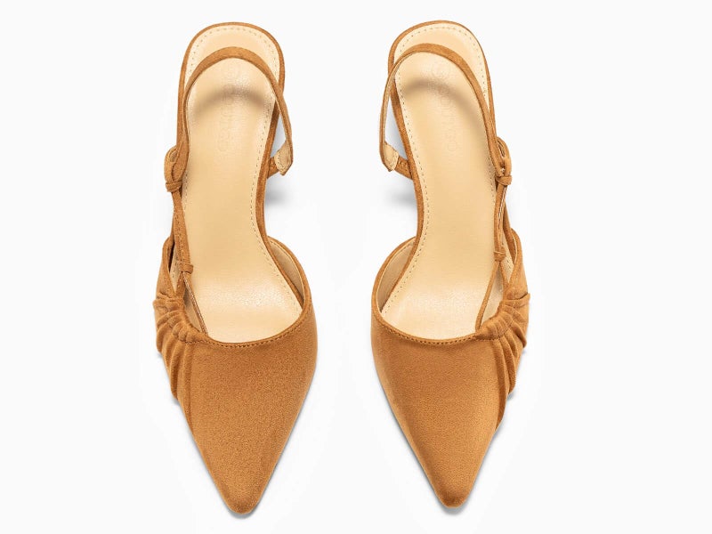 Coutgo Womens Slingback Kitten Heels Closed Pointed Toe Pumps D'Orsay Wedding Party Dress Shoes, Light Brown, Size 9.5 - Image 5