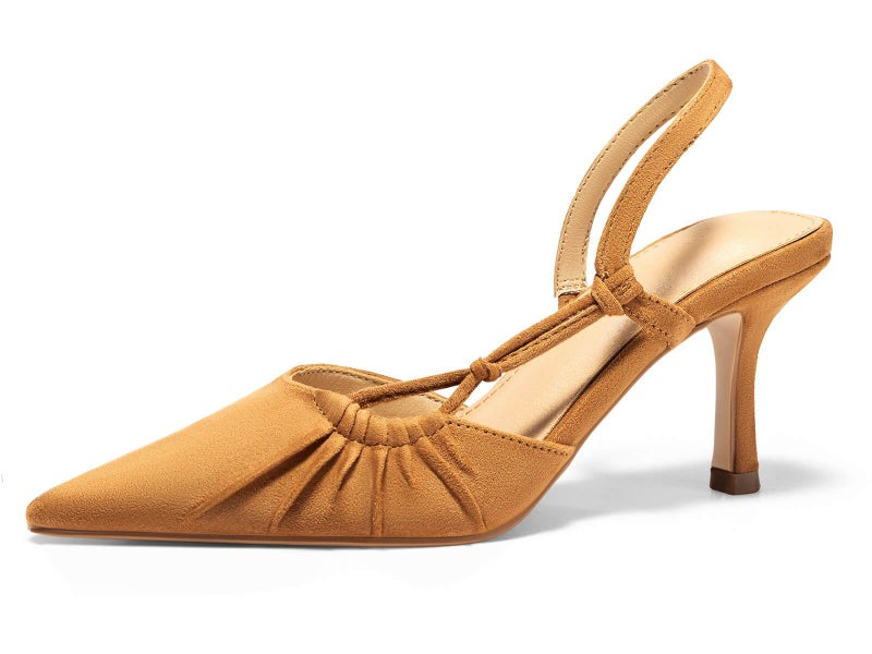 Coutgo Womens Slingback Kitten Heels Closed Pointed Toe Pumps D'Orsay Wedding Party Dress Shoes, Light Brown, Size 9.5 - Image 1