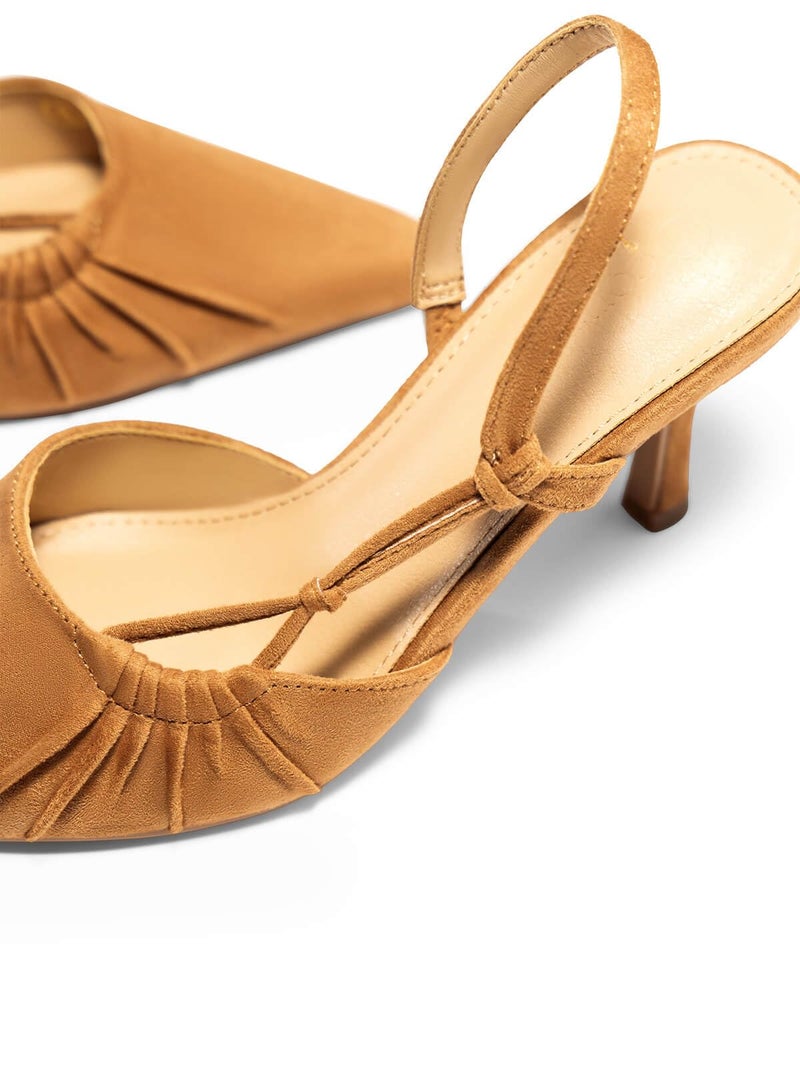Coutgo Womens Slingback Kitten Heels Closed Pointed Toe Pumps D'Orsay Wedding Party Dress Shoes, Light Brown, Size 9.5 - Image 4