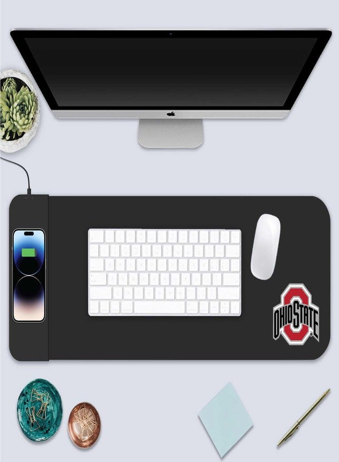 OTM Essentials Ohio State University Classic Wireless Charging Cloth Desk Mat, Durable Office Supplies, Non-Slip Base, Quick Charging Wireless Desk Pad, Black - Image 2