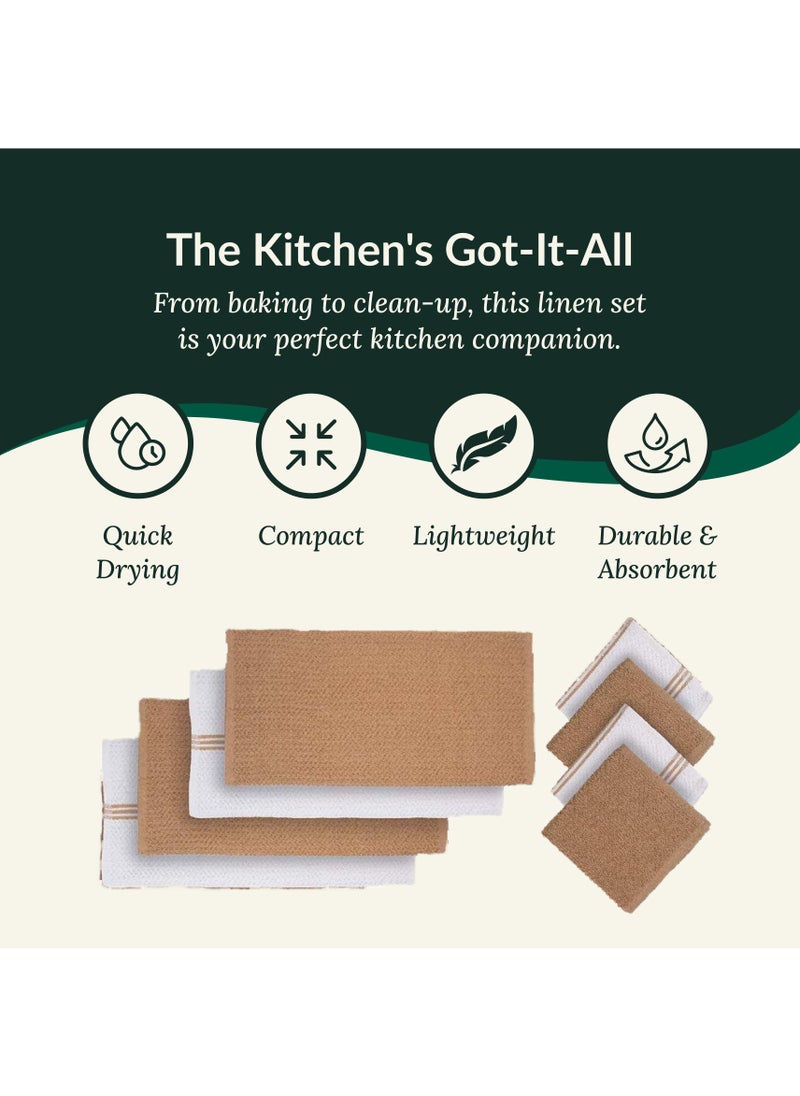 Cloud Scape Linen 12-Piece Kitchen Essentials Set – Includes Absorbent Dishcloths & Kitchen Towels, Non-Slip Silicone Grip, Beige  - Image 3