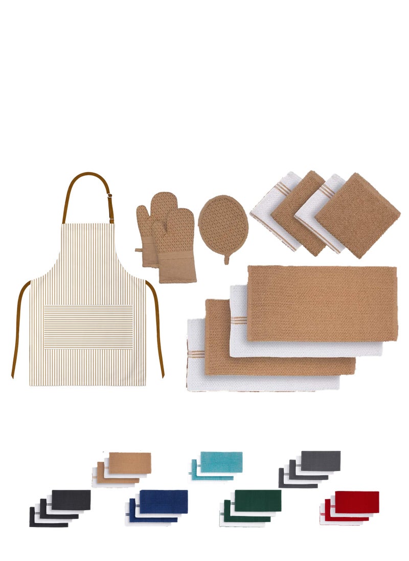 Cloud Scape Linen 12-Piece Kitchen Essentials Set – Includes Absorbent Dishcloths & Kitchen Towels, Non-Slip Silicone Grip, Beige  - Image 1