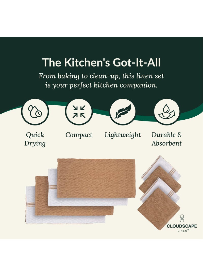Cloud Scape Linen 12-Piece Kitchen Essentials Set – Includes Absorbent Dishcloths & Kitchen Towels, Non-Slip Silicone Grip, Beige - Image 3