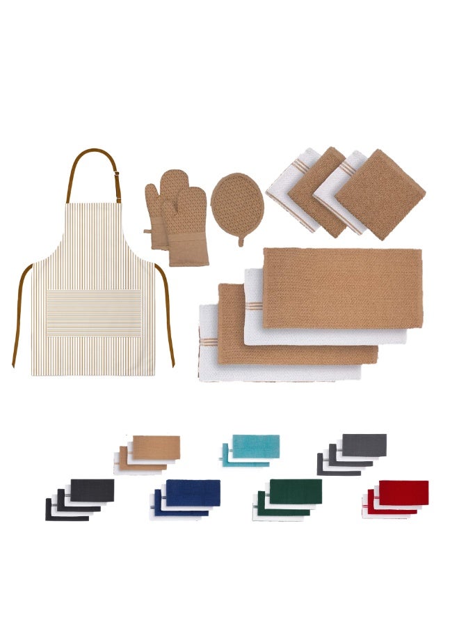 كلاود سكيب لينين 12-Piece Kitchen Essentials Set – Includes Absorbent Dishcloths & Kitchen Towels, Non-Slip Silicone Grip, Beige - Image 1