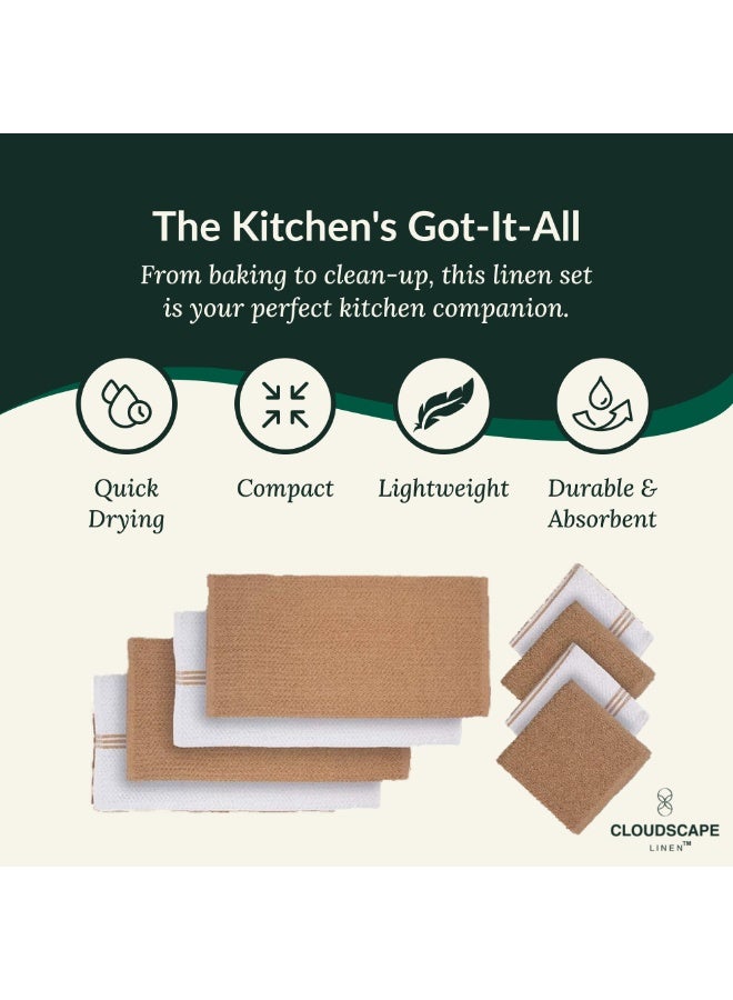 كلاود سكيب لينين 12-Piece Kitchen Essentials Set – Includes Absorbent Dishcloths & Kitchen Towels, Non-Slip Silicone Grip, Beige - Image 3