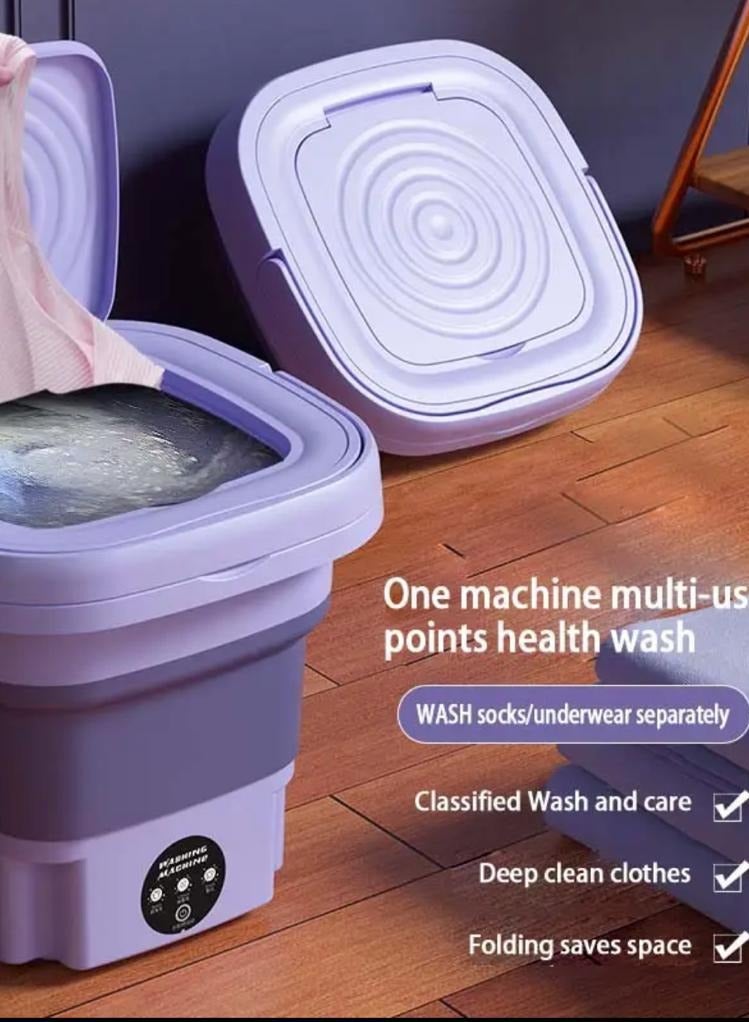 غسالة صغيرة قابلة للطي   آلة محمولة سعة 8 لتر مع سلة تصريف  للشقة  والسفر   والملابس الداخلية   والشخصية  والأطفال - Image 4