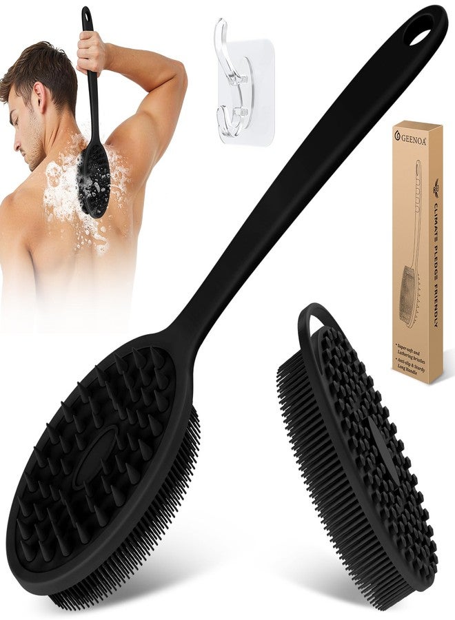GEENOA Silicone Back & Body Scrubber Set 2PCS, 13.4'' Gentle Exfoliating Back Scrubber with Dual-Side Head and Non-Slip Handle, Hygienic Silicone Loofah with Soft Bristles and Massage Dots(Black-2PC) - Image 1