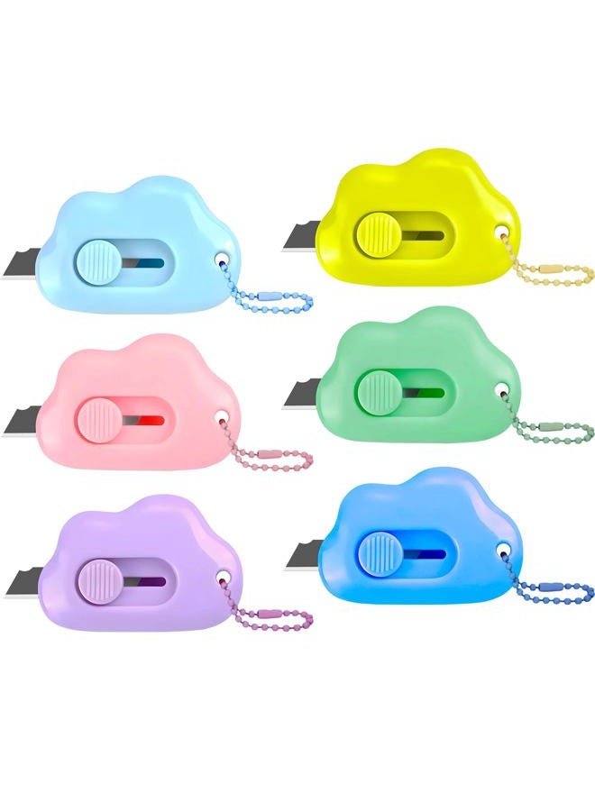 Muclip Cloud Shaped Retractable Box Cutter Set - 6 Pack with Key Rings,Stainless Steel Blade,Safe & Portable Letter Opener for Envelopes,Package,Mail,DIY,Paper Cutter for Home,Office,Outdoor(6 Coulor) - Image 1