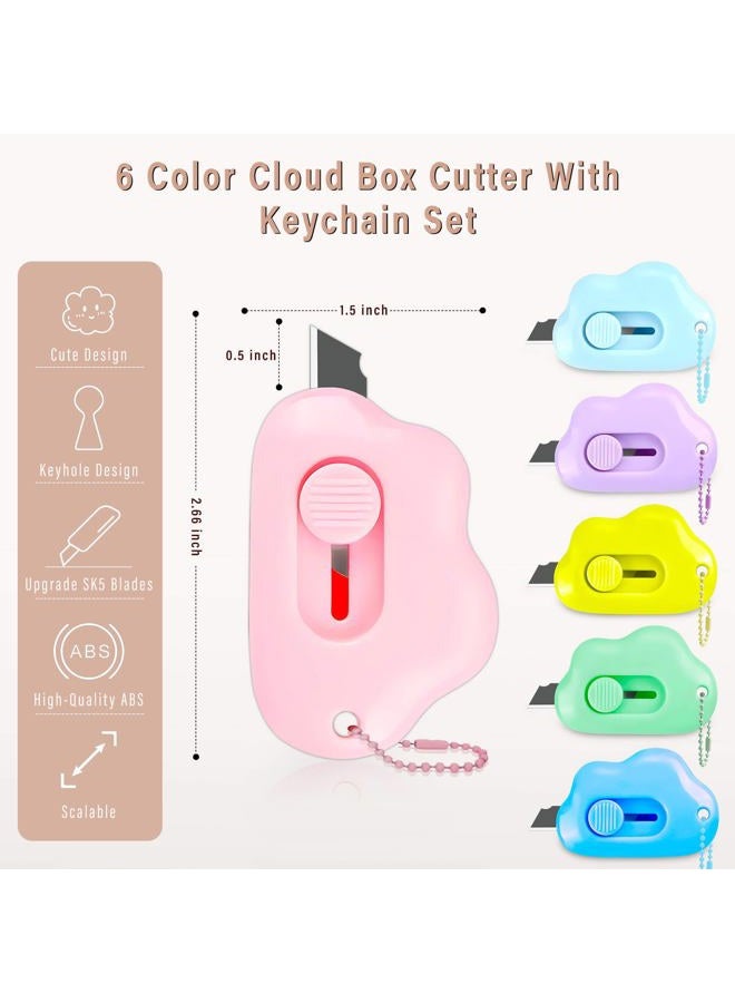 Muclip Cloud Shaped Retractable Box Cutter Set - 6 Pack with Key Rings,Stainless Steel Blade,Safe & Portable Letter Opener for Envelopes,Package,Mail,DIY,Paper Cutter for Home,Office,Outdoor(6 Coulor) - Image 2