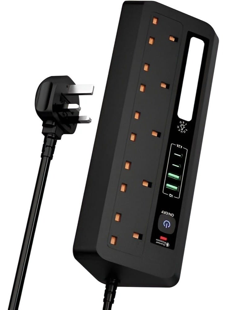 GO-DES Extension Lead with 2 USB and 2 Type-C, 5 Way Corner Power Strip with Touch Night Light, Overload Protection with 1.8M Cable for Home and Office, Black - Image 2