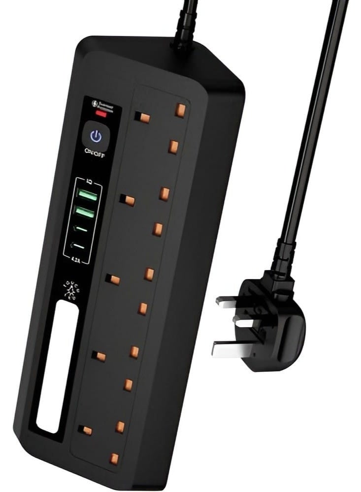 GO-DES Extension Lead with 2 USB and 2 Type-C, 5 Way Corner Power Strip with Touch Night Light, Overload Protection with 1.8M Cable for Home and Office, Black - Image 3
