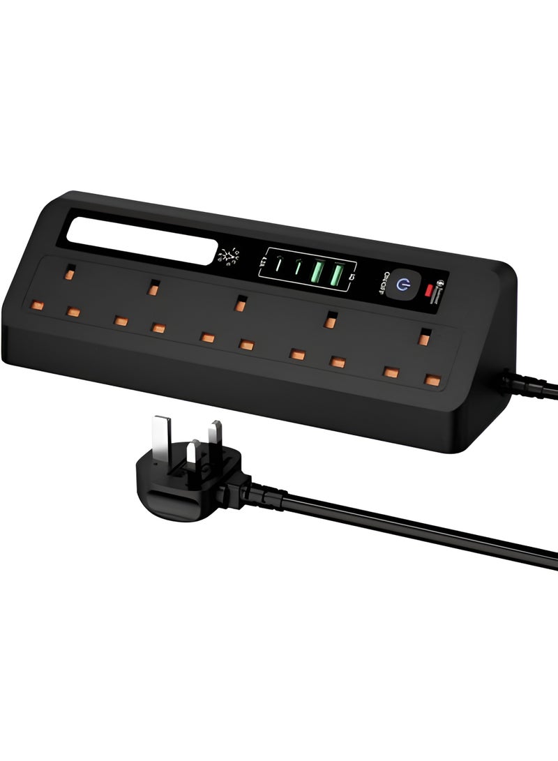 GO-DES Extension Lead with 2 USB and 2 Type-C, 5 Way Corner Power Strip with Touch Night Light, Overload Protection with 1.8M Cable for Home and Office, Black - Image 1