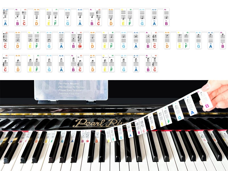 JYCSTE Colorful Removable Piano Keyboard Note Labels, Silicone Piano Notes Stickers Guide for Beginner, Reusable 88 Key Full Size Piano Key Music Notes Letter Label (Colourful) - Image 4