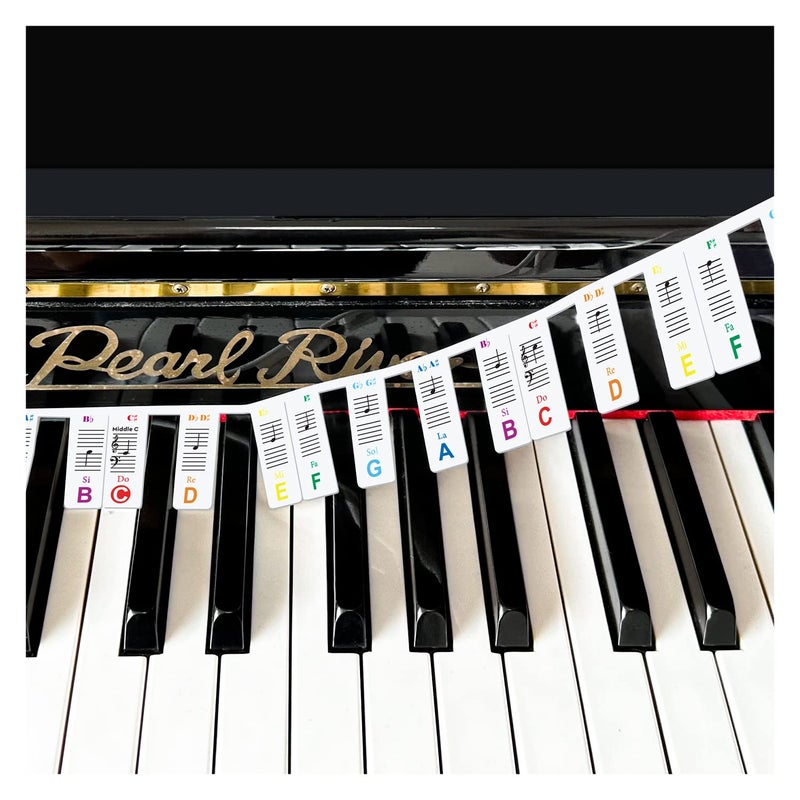 JYCSTE Colorful Removable Piano Keyboard Note Labels, Silicone Piano Notes Stickers Guide for Beginner, Reusable 88 Key Full Size Piano Key Music Notes Letter Label (Colourful) - Image 1