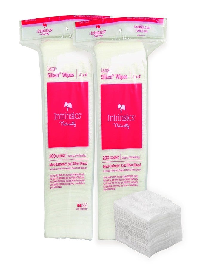 Intrinsics Large Silken Wipes (400 Count) - 4x4” 4-Ply Low-Absorbency Silk Cotton Pads, Lint-Free Hypoallergenic Gauze, Esthetician Supplies for Makeup & Skincare Application, Nails, and Spa Use