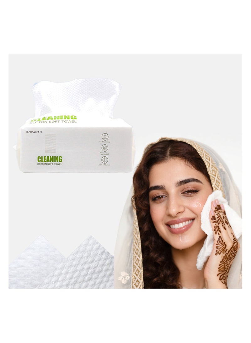 Disposable Cotton Face Towels 60-Pcs, Soft & Hypoallergenic Facial Cleansing Wipes, Gentle for Makeup Removal, Baby Care, Sensitive Skin, Eco-Friendly & Biodegradable, 200g