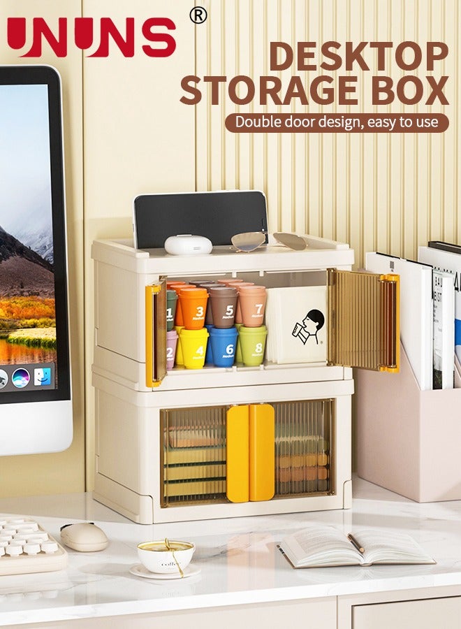 UNUNS Folding Storage Bins With Lids,2 Packs 2.7L Plastic Storage Bins For Closet Organizers And Storage,Stackable Storage Bins With Open Front Door,Collapsible Storage Bins For Office,School,Home Storage  - Image 2