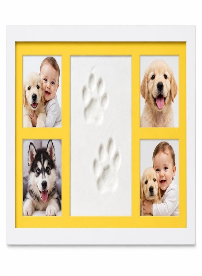 BABIES BLOOM Dog or Cat Paw Print with 4 Photo with clay Frame, Pet Paw Print Impression Kit, Pet frame, Dog or Cat Clay Pawprint Keepsake Wooden Photo Frame, (Yellow) - Image 1