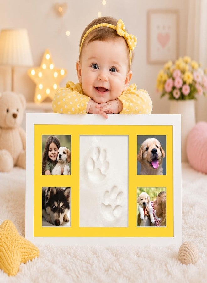 BABIES BLOOM Dog or Cat Paw Print with 4 Photo with clay Frame, Pet Paw Print Impression Kit, Pet frame, Dog or Cat Clay Pawprint Keepsake Wooden Photo Frame, (Yellow) - Image 3
