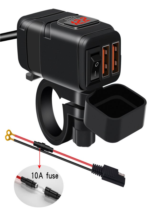 Motorcycle USB Charger Super Fast Charger QC3.0 Dual USB Port with Voltmeter ON/Off Switch Replacement for iphone Samsung HUAWEI DC12V Car, Motorcycle, Beach Car 7/8inch Handlebar - Image 4