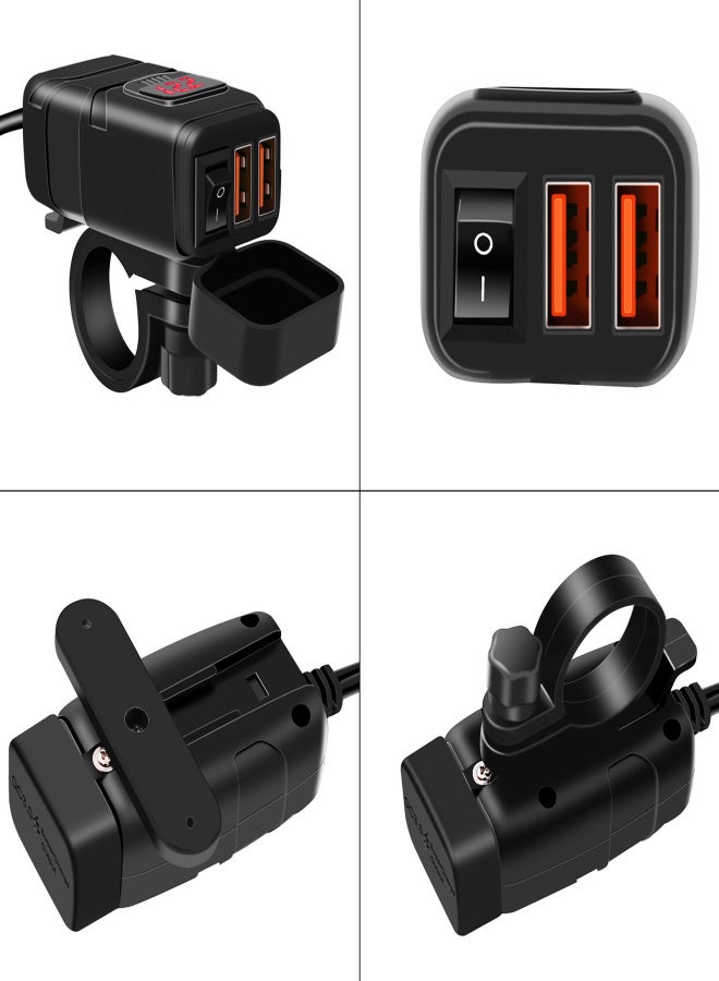Motorcycle USB Charger Super Fast Charger QC3.0 Dual USB Port with Voltmeter ON/Off Switch Replacement for iphone Samsung HUAWEI DC12V Car, Motorcycle, Beach Car 7/8inch Handlebar - Image 3
