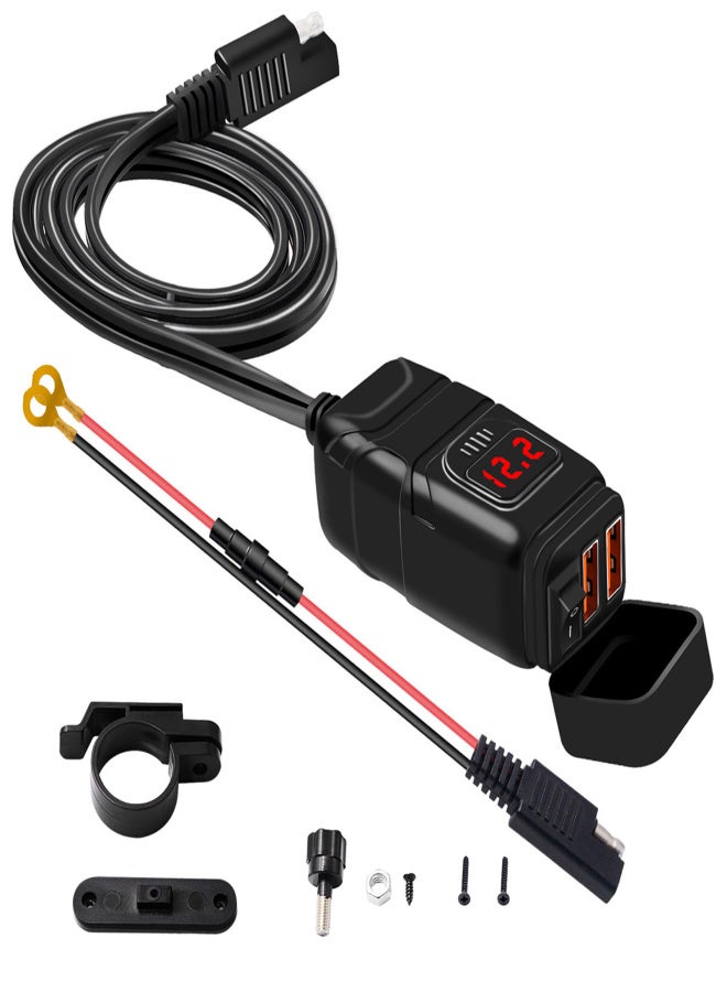 Motorcycle USB Charger Super Fast Charger QC3.0 Dual USB Port with Voltmeter ON/Off Switch Replacement for iphone Samsung HUAWEI DC12V Car, Motorcycle, Beach Car 7/8inch Handlebar - Image 1