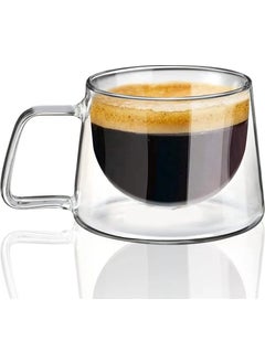 Octopus Bazaar 2 Pieces Double Insulated Heat Preserving Double Walled Handmade Glass Mug - Coffee Espresso Glass  - Image 1