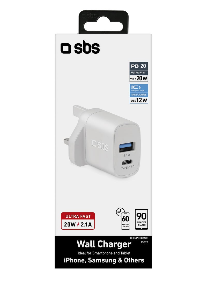 SBS شاحن سريع بمنفذين من النوع الأبيض متوافق مع iPad وiPad Pro وiPhone 14 Pro Max و14 Pro و14Plus وiPhone وiPad وSamsung وHuawei وOppo وHonor وغيرها - Image 2