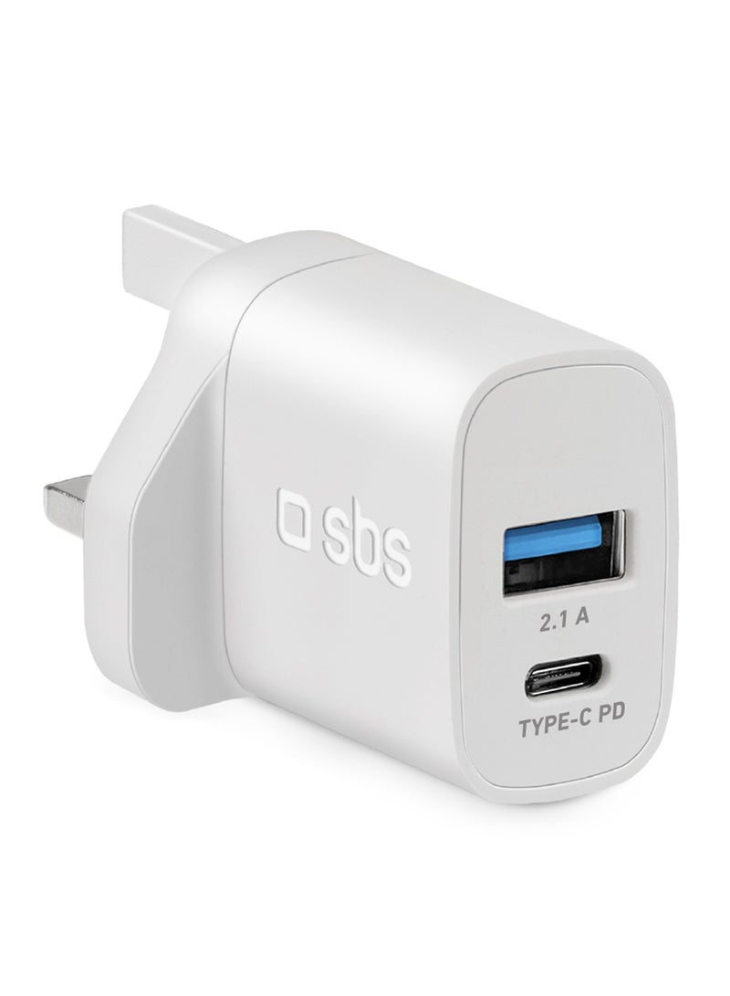 SBS شاحن سريع بمنفذين من النوع الأبيض متوافق مع iPad وiPad Pro وiPhone 14 Pro Max و14 Pro و14Plus وiPhone وiPad وSamsung وHuawei وOppo وHonor وغيرها - Image 1