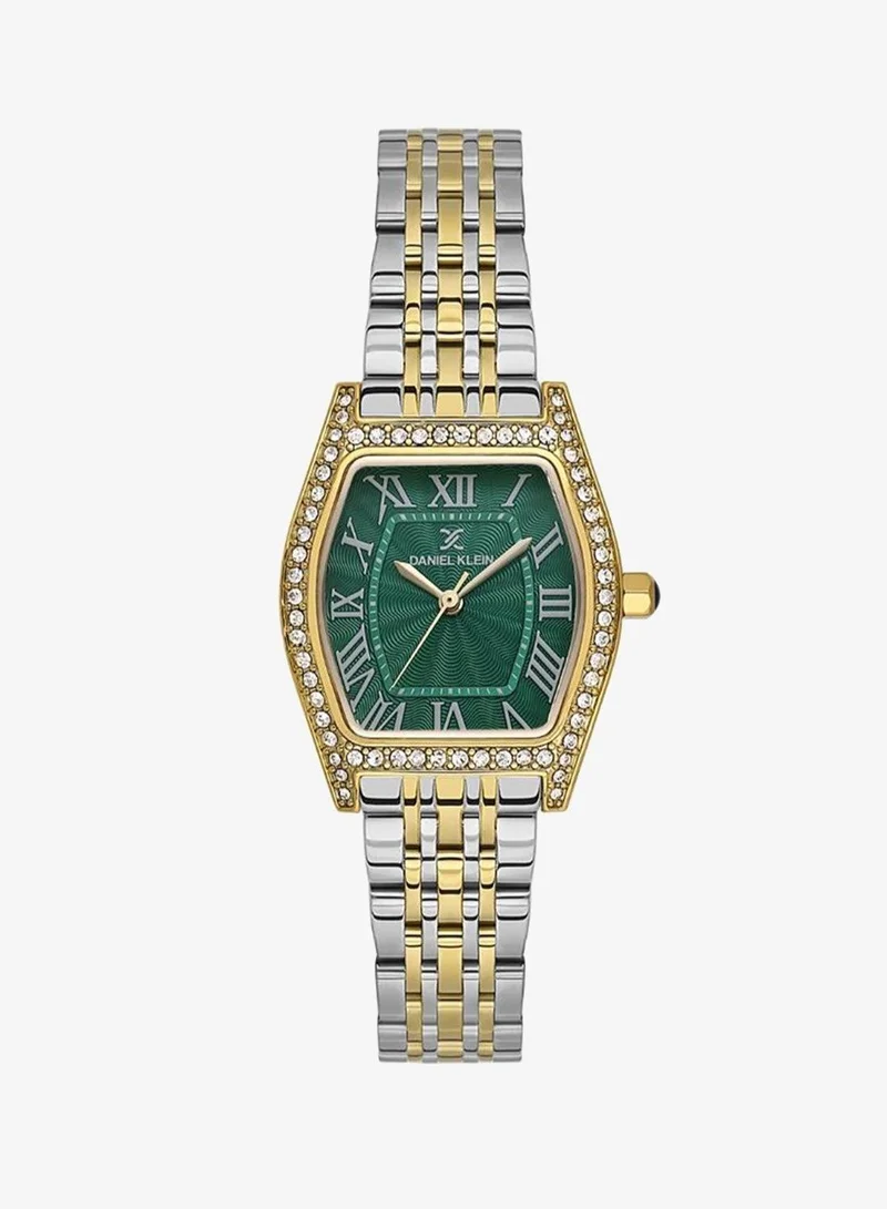 Daniel Klein Women's Stainless Steel Gold Alloy Case Analog Dark Green Diamond Emboss Dial Japanese Quartz Premium 30 Meters Water Resistant
