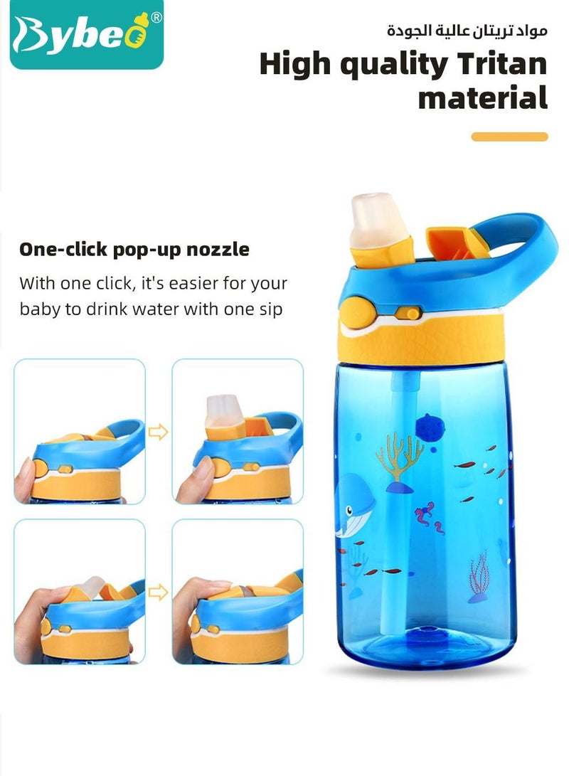Bybeo Tritan Kids Water Bottle with Straw & Handle, Cute Toddler Cup Spill Leakproof, Toddler Drinking Bottle for School Boys and Girls, Reusable Drinking Cups Indoor and Outdoor, Picnic & Travel 480ml - Image 3