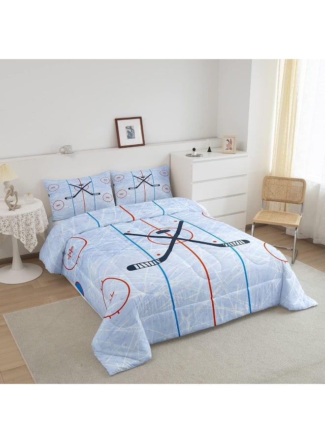 Ice Hockey Kids Comforter Set Twin Size, Hockey Stadium Rink Bedding Set, Boys Girls Adults Bedroom Decor, Winter Event Ball Games Lovers Down Comforter, Modern Stylish Duvet Insert, 2pcs, 1 Pillowcase  - Image 2