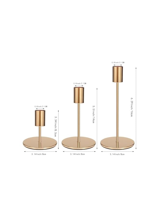 The Bros Set of 3 Candlestick Holders Candle Holder Taper Candle Holders Decorative Candlestick Holder for Home Decor, Wedding, Dinning, Party, Anniversary (Gold) - Image 2