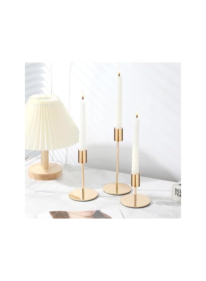 The Bros Set of 3 Candlestick Holders Candle Holder Taper Candle Holders Decorative Candlestick Holder for Home Decor, Wedding, Dinning, Party, Anniversary (Gold) - Image 3